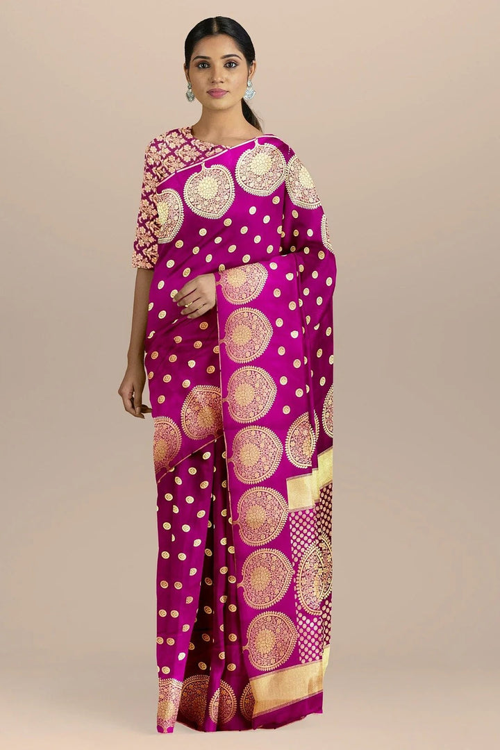 Wedding Wear Voilet Color Banarasi Saree With Heavy pallu