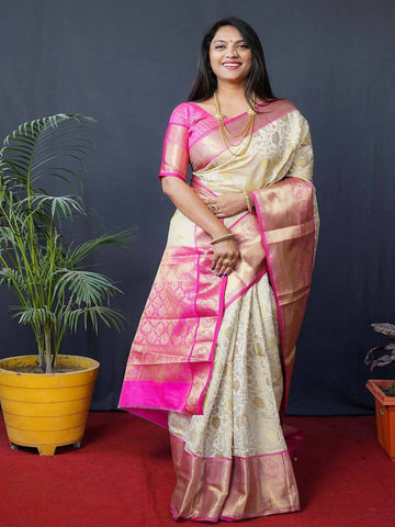 Wedding Wear White Color Kanjivaram Silk Saree