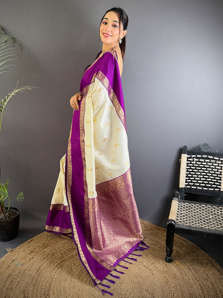 Wedding Wear White Color Soft Silk Saree