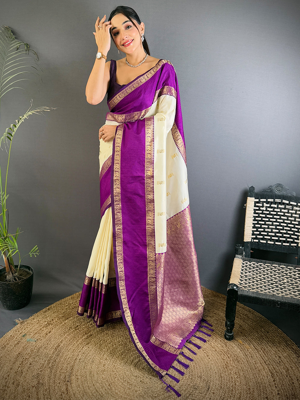 Wedding Wear White Color Soft Silk Saree
