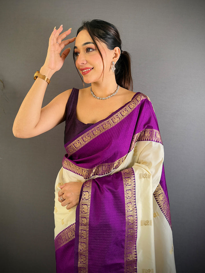 Wedding Wear White Color Soft Silk Saree
