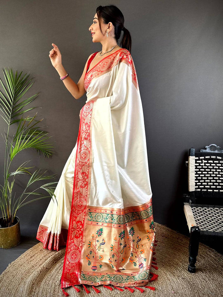 Wedding Wear White Color Soft Silk Saree