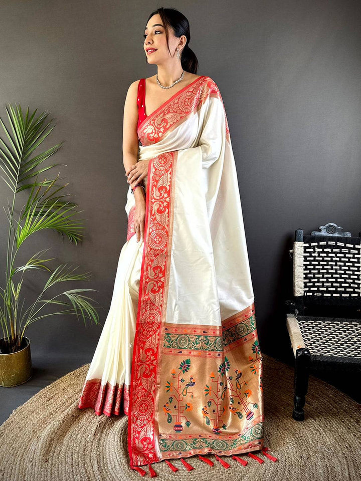 Wedding Wear White Color Soft Silk Saree