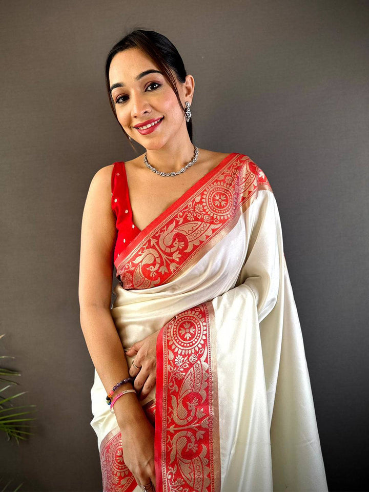Wedding Wear White Color Soft Silk Saree