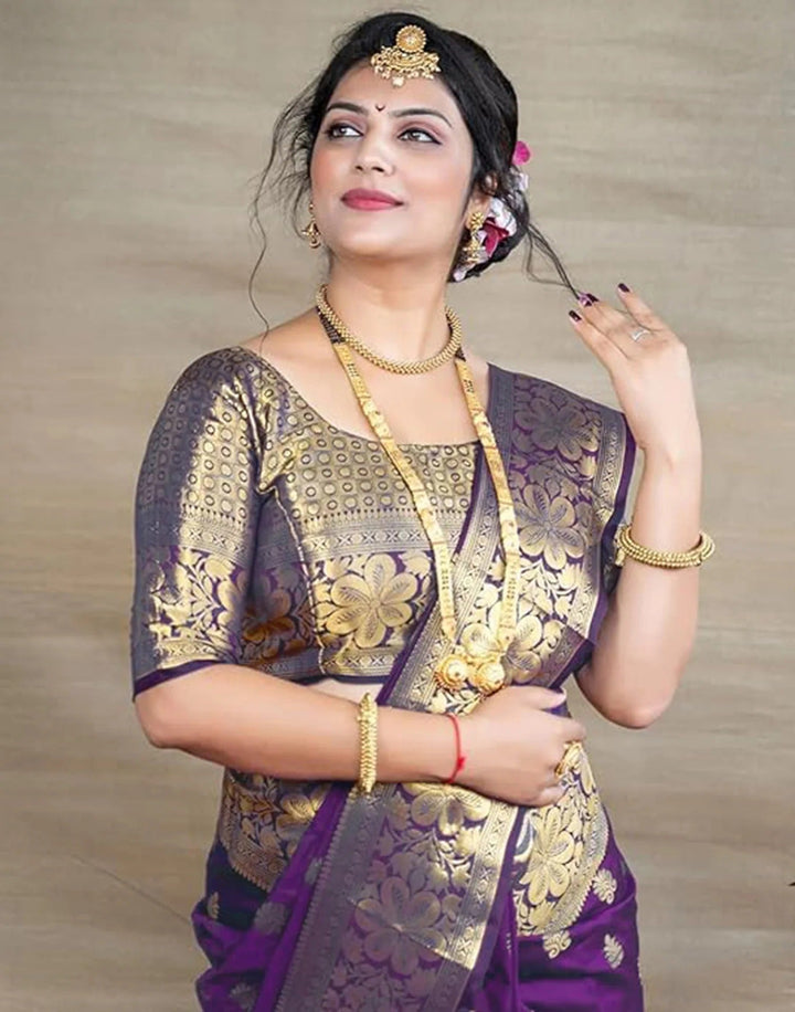 Wedding Wear Wine Color Banarasi Silk Saree