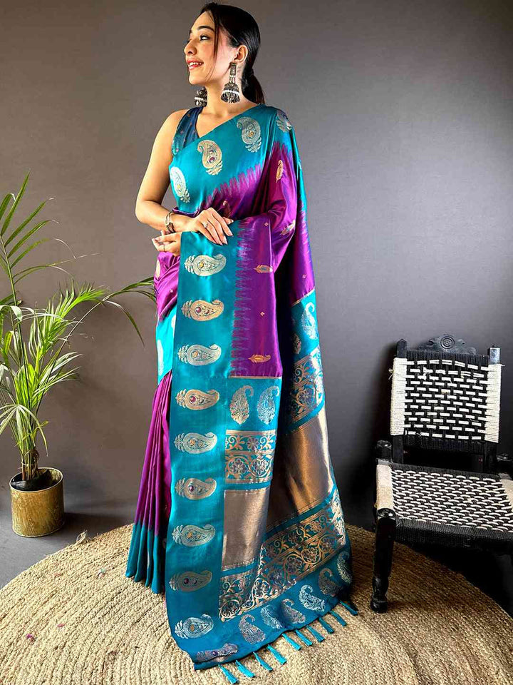 Wedding Wear Wine Color Soft Silk Saree