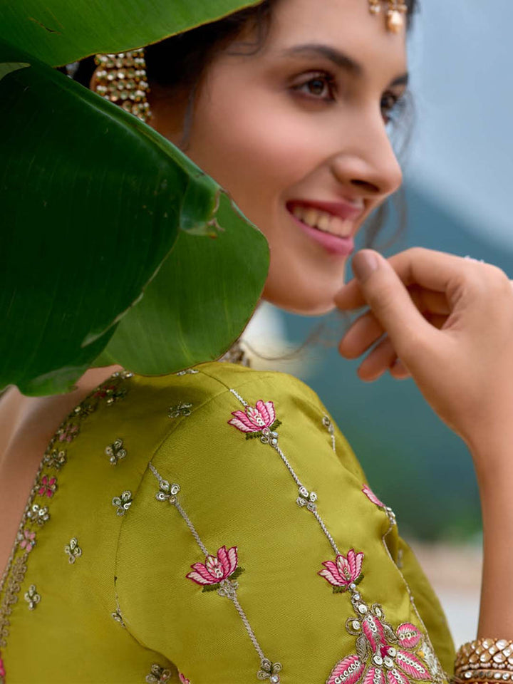 Chartreuse Green Floral Embroidered Lehenga Set