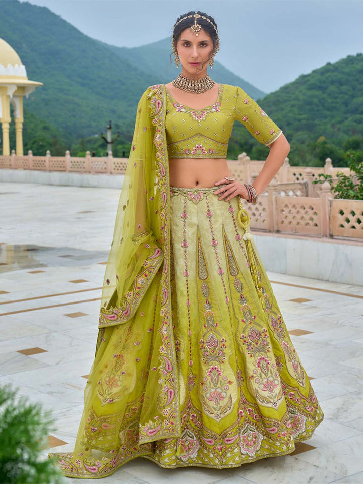 Chartreuse Green Floral Embroidered Lehenga Set
