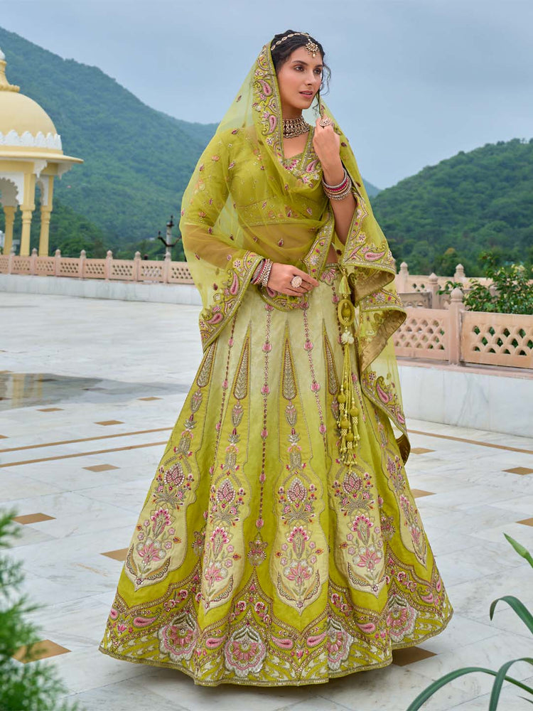 Chartreuse Green Floral Embroidered Lehenga Set
