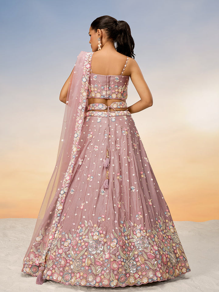 Dusty Rose Floral Embroidered Bridal Lehenga Set