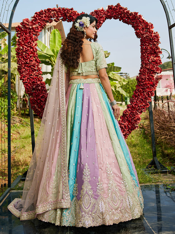 Pastel Multicolor Panelled Embroidered Lehenga Set