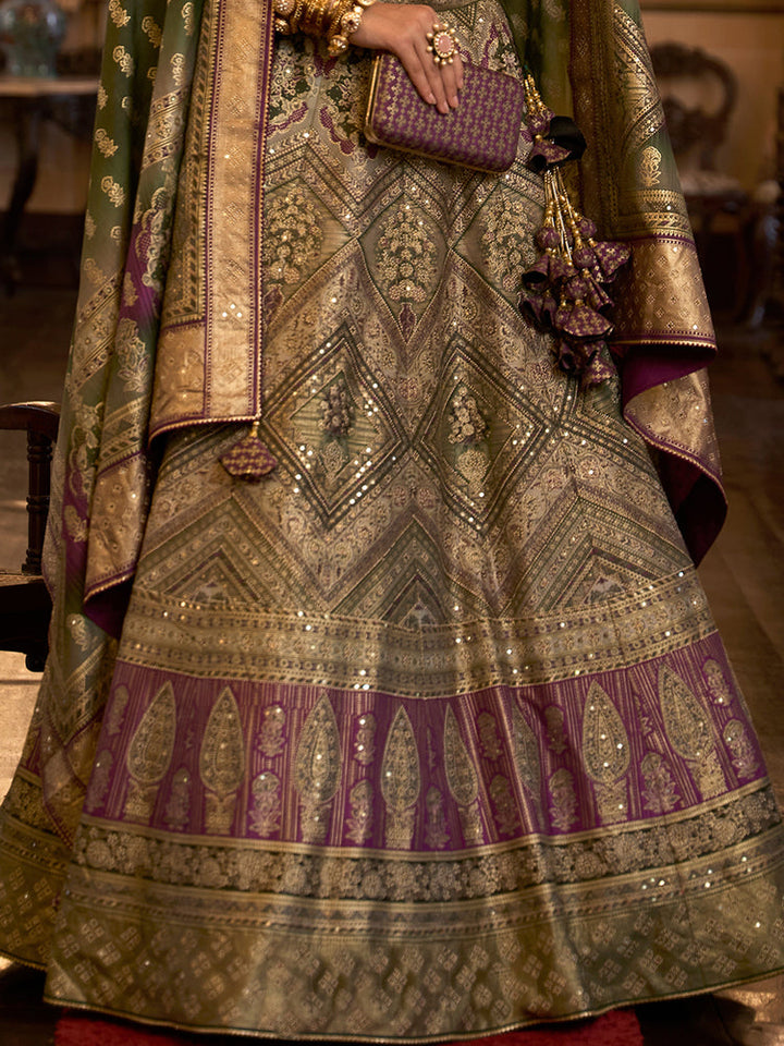 Royal Olive & Plum Banarasi Bridal Lehenga Set