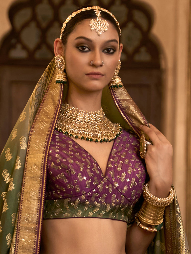 Royal Olive & Plum Banarasi Bridal Lehenga Set