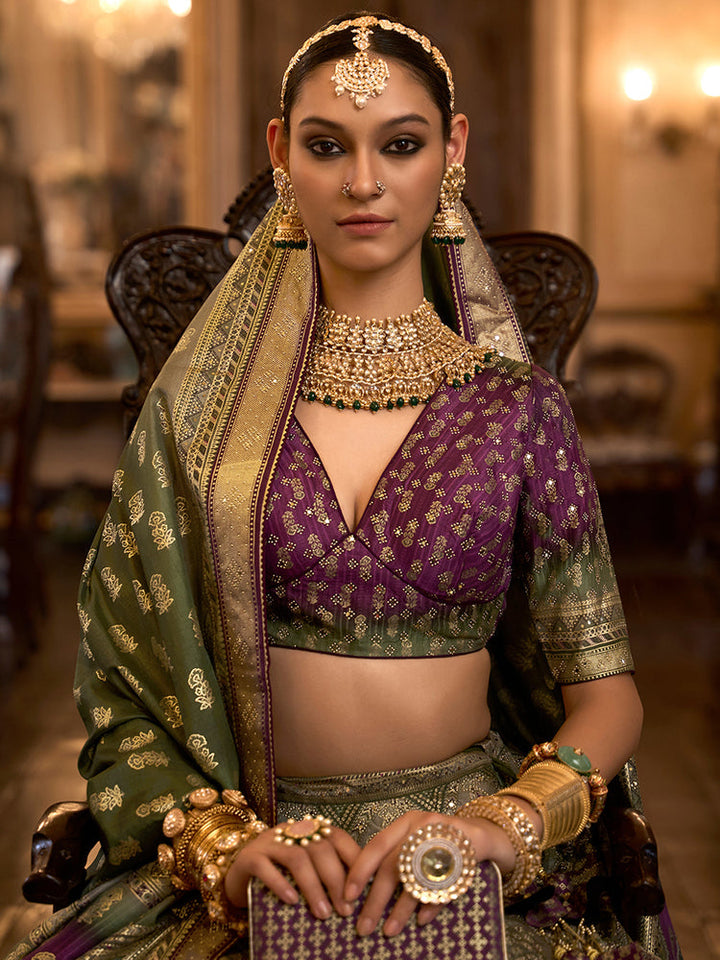 Royal Olive & Plum Banarasi Bridal Lehenga Set