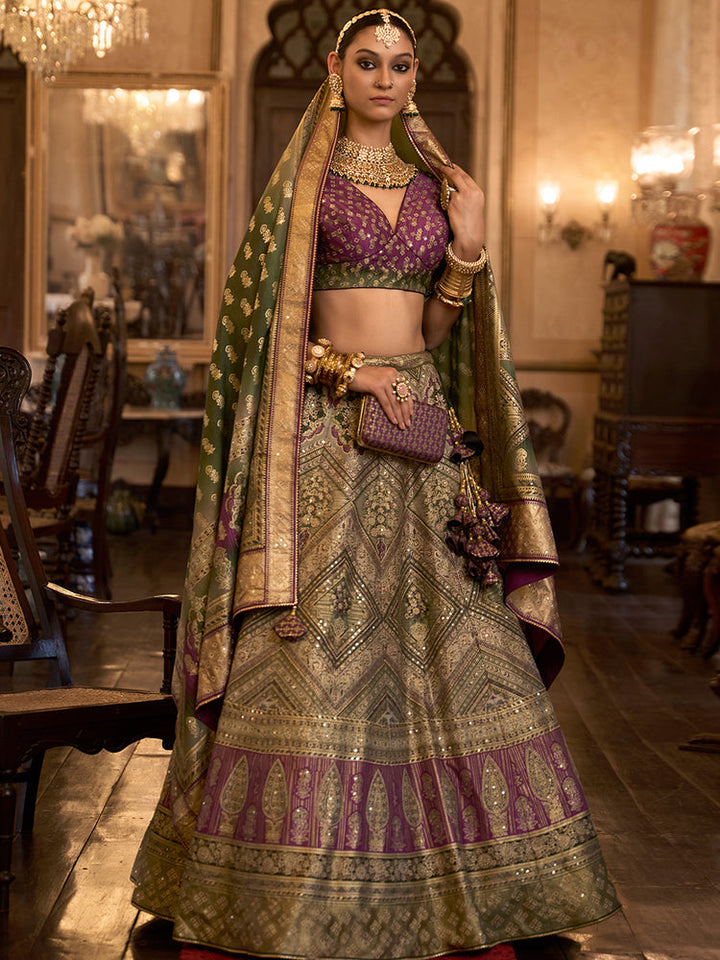 Royal Olive & Plum Banarasi Bridal Lehenga Set