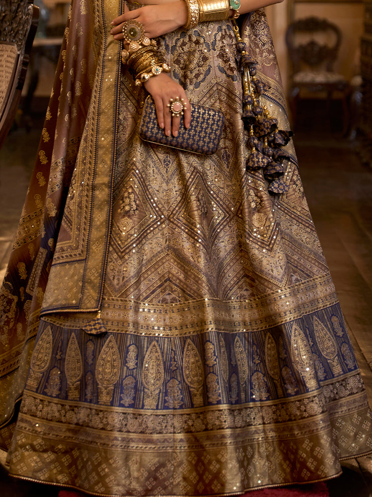 Royal Blue & Antique Gold Banarasi Bridal Lehenga Set