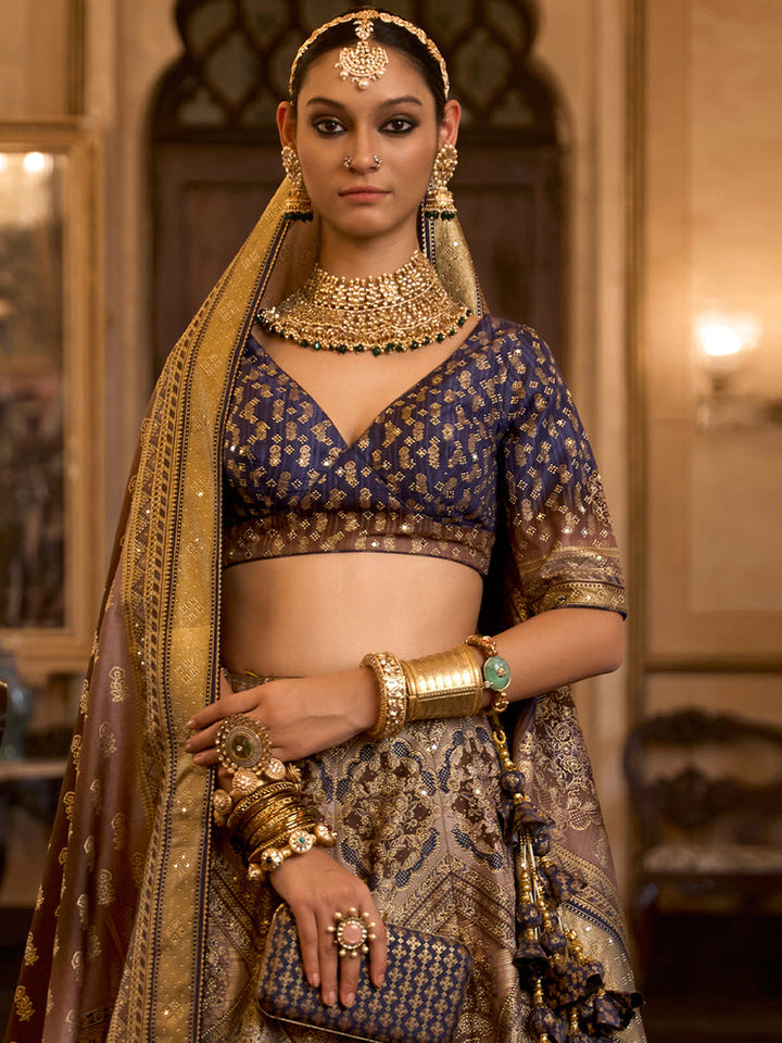 Royal Blue & Antique Gold Banarasi Bridal Lehenga Set