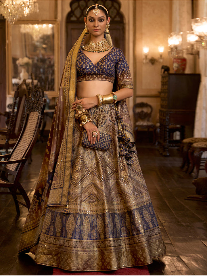 Royal Blue & Antique Gold Banarasi Bridal Lehenga Set