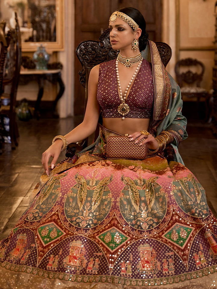 Heritage Multicolor Royal Brocade Bridal Lehenga Set