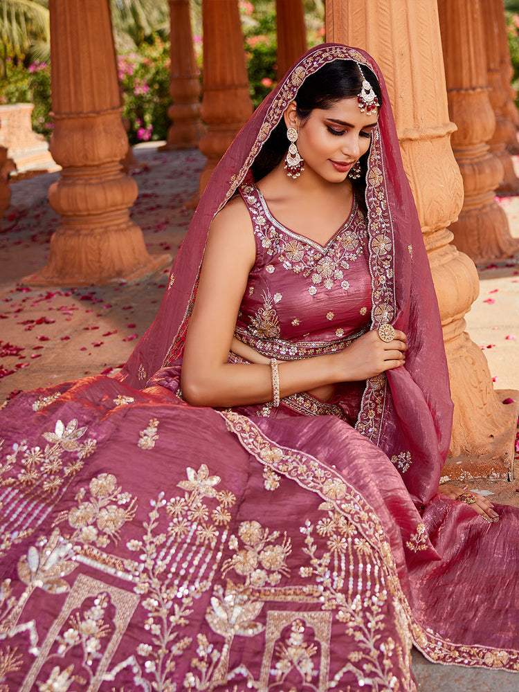 Rosewood Pink Heritage Embroidered Lehenga Set
