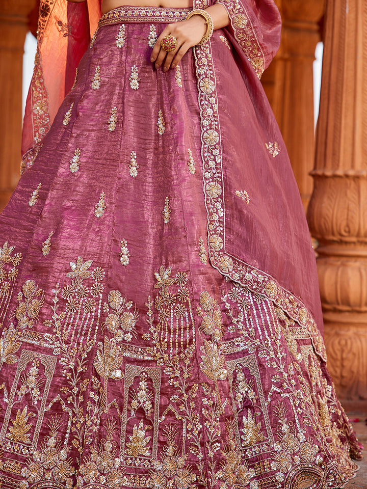 Rosewood Pink Heritage Embroidered Lehenga Set