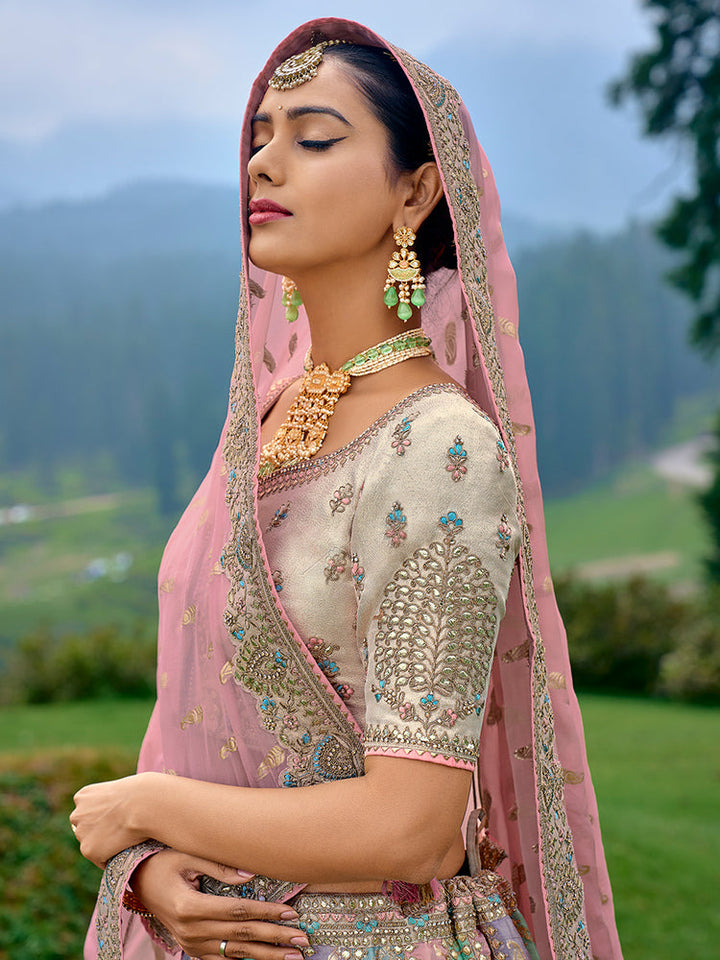 Pastel Multicolor Panel Embroidered Lehenga Set