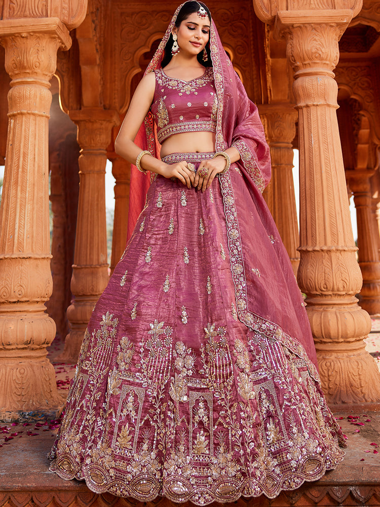Rosewood Pink Heritage Embroidered Lehenga Set