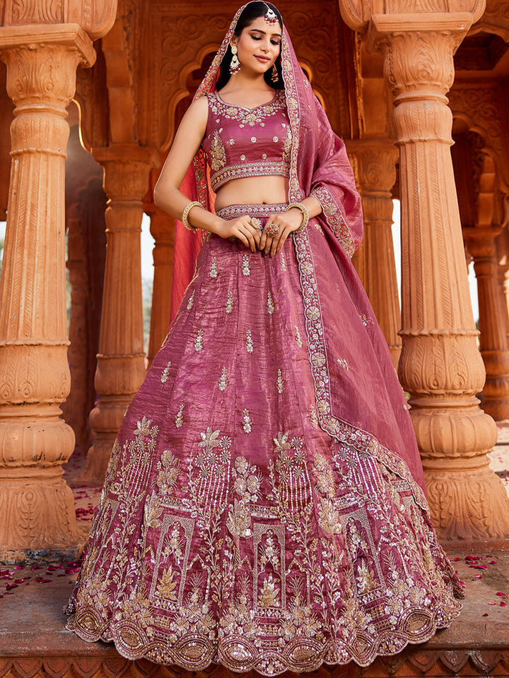 Rosewood Pink Heritage Embroidered Lehenga Set