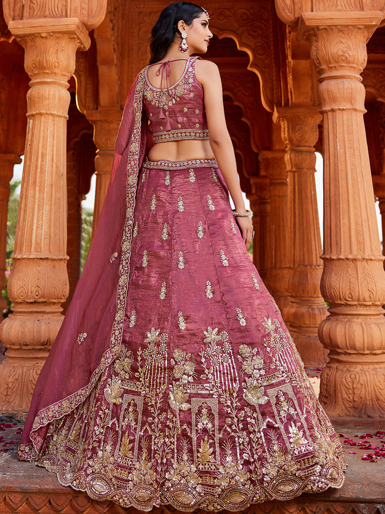 Rosewood Pink Heritage Embroidered Lehenga Set