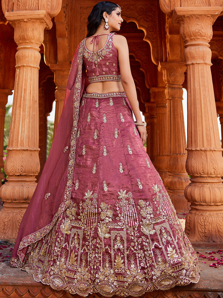 Rosewood Pink Heritage Embroidered Lehenga Set