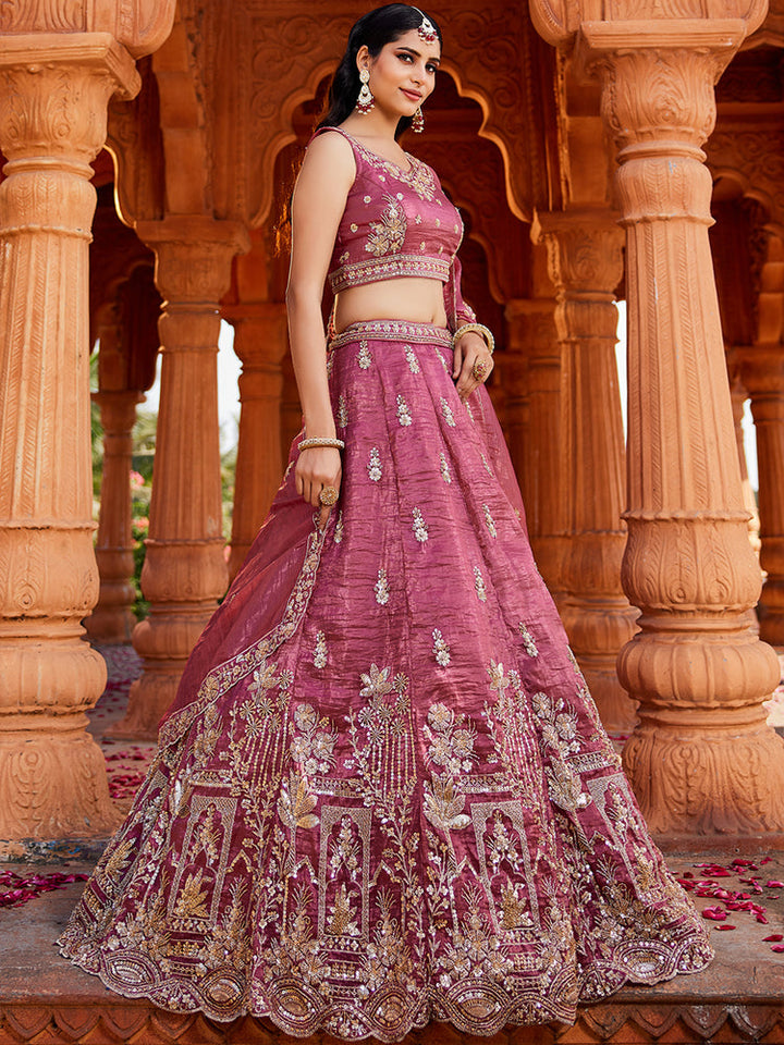 Rosewood Pink Heritage Embroidered Lehenga Set