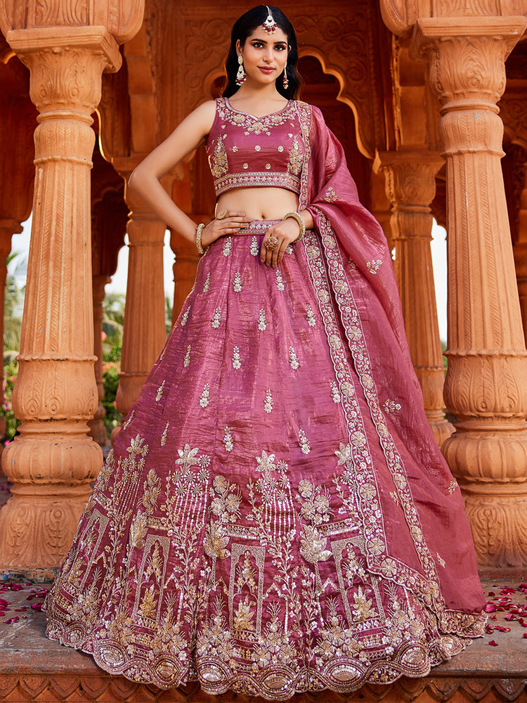 Rosewood Pink Heritage Embroidered Lehenga Set
