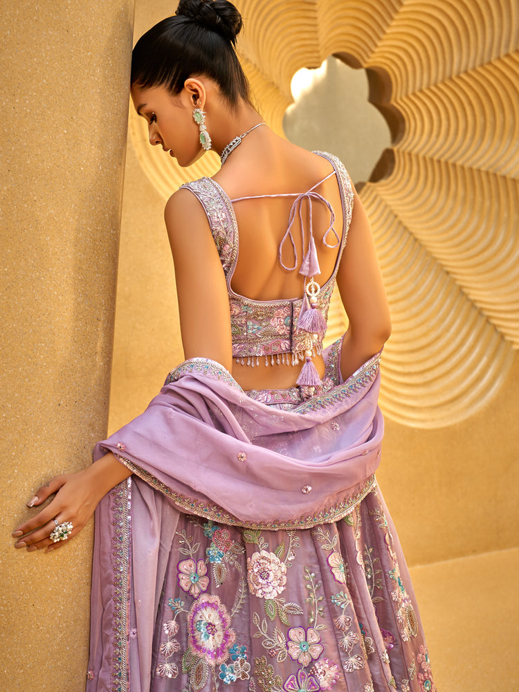 Mauve Floral Embroidered Lehenga Set