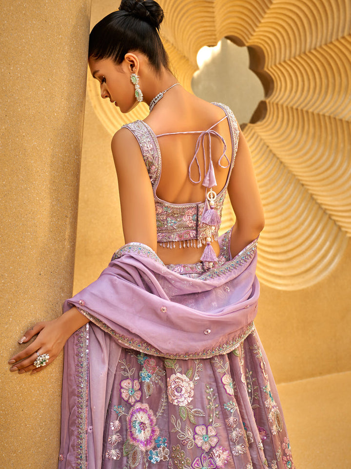 Mauve Floral Embroidered Lehenga Set