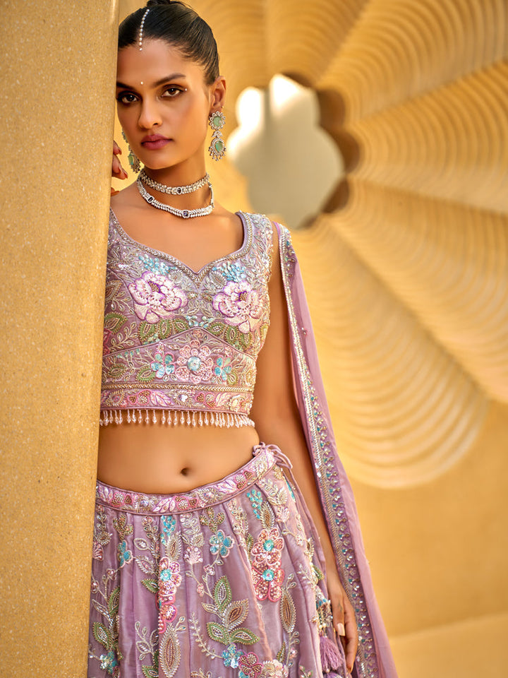 Mauve Floral Embroidered Lehenga Set