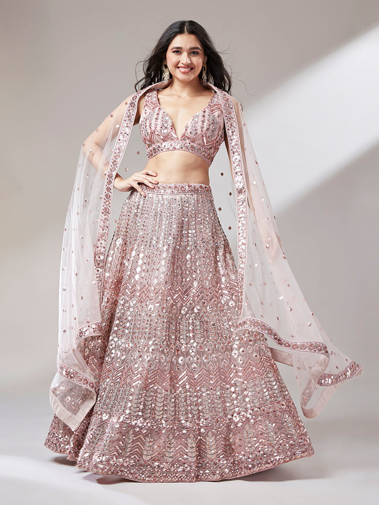 Stylish Pastel Pink Wedding Lehenga for Women
