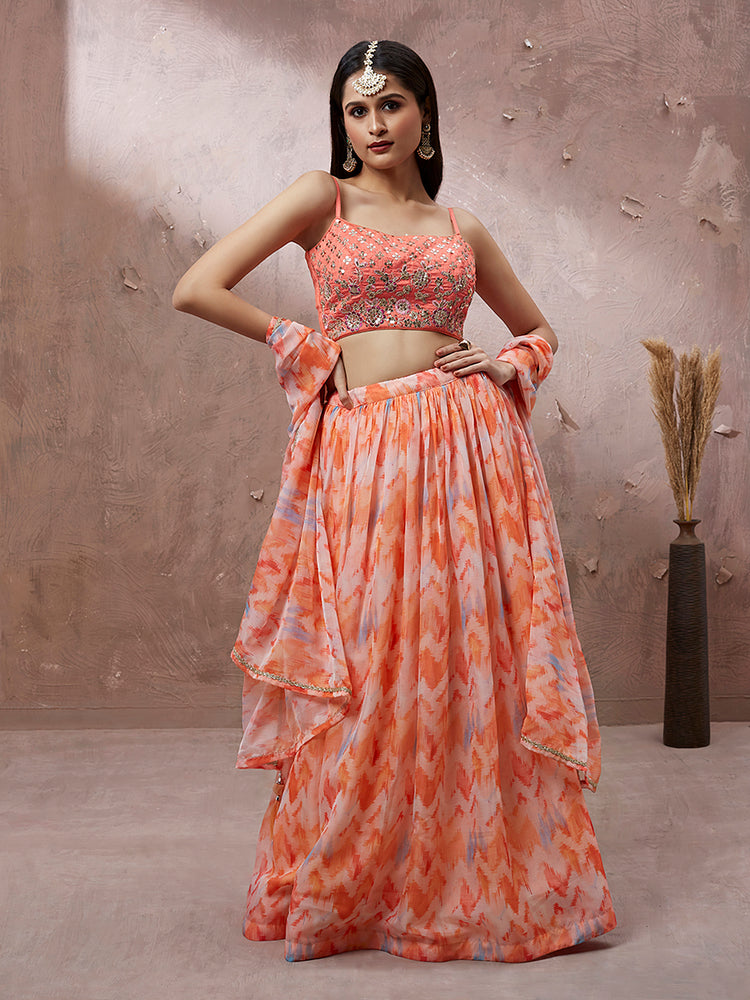 Designer Peach Ethnic Lehenga Choli Premium Traditional Fashion
