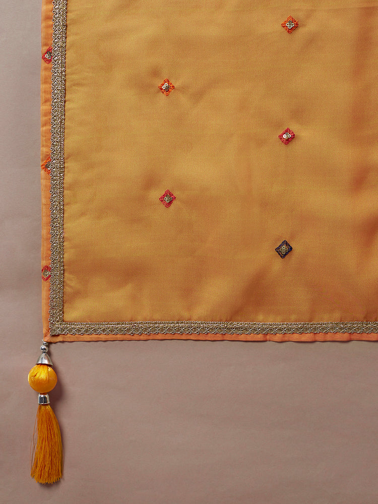Sunset Orange Chevron Lehenga Set with Embroidered Blouse