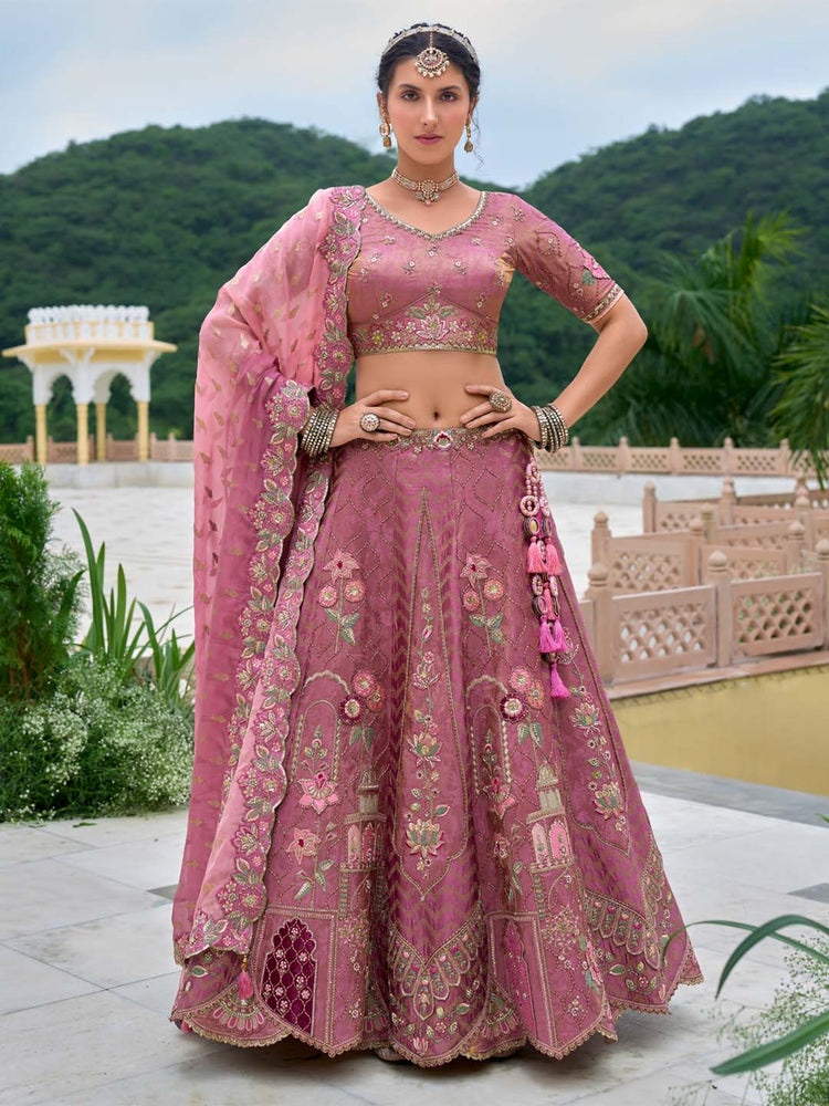 Rose Pink Heritage Embroidered Lehenga Set