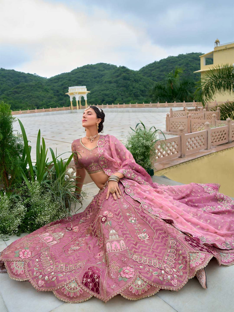 Rose Pink Heritage Embroidered Lehenga Set