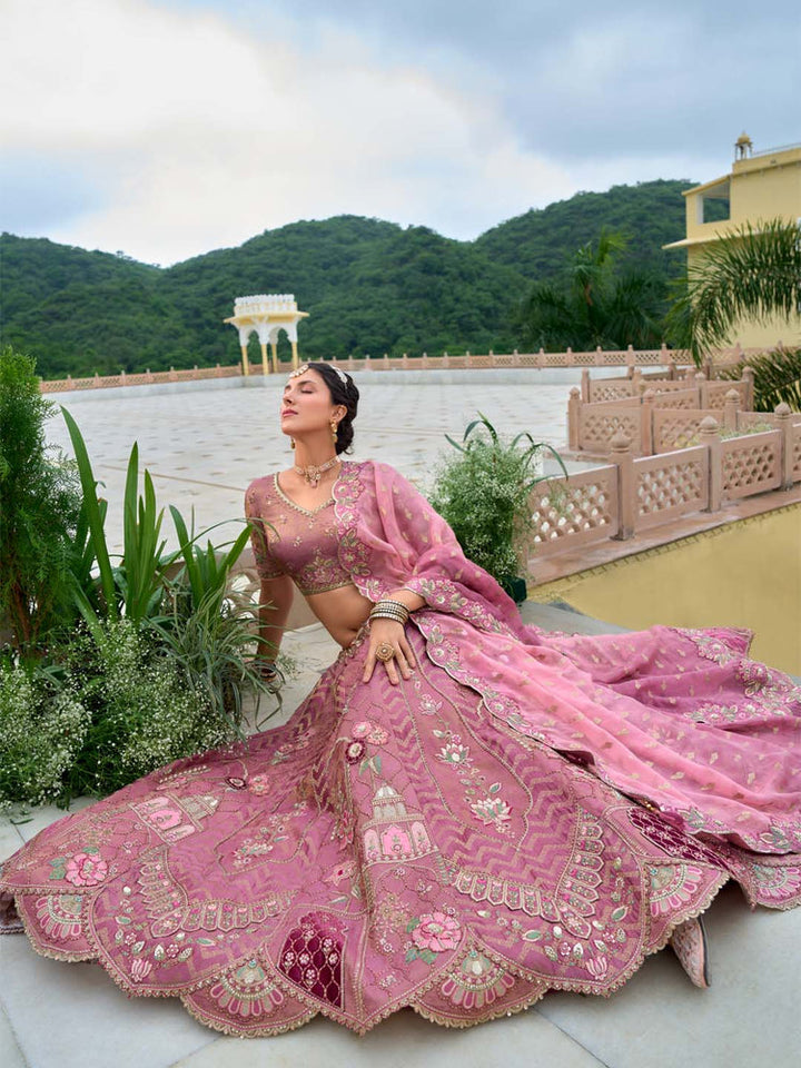 Rose Pink Heritage Embroidered Lehenga Set