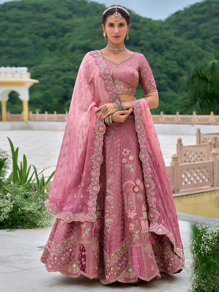 Rose Pink Heritage Embroidered Lehenga Set