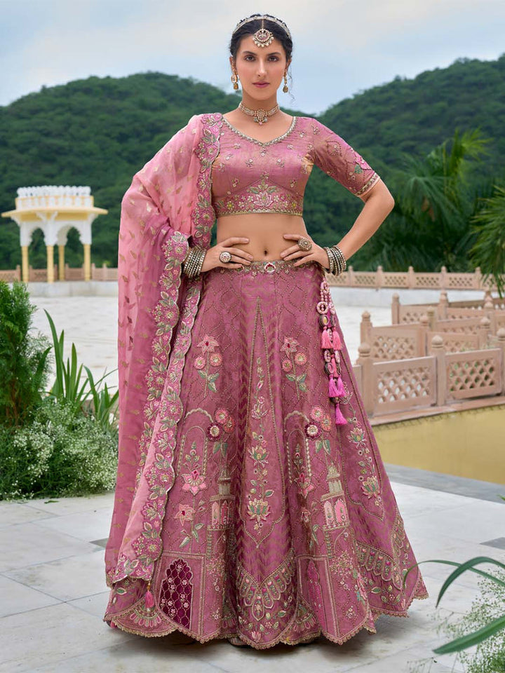 Rose Pink Heritage Embroidered Lehenga Set