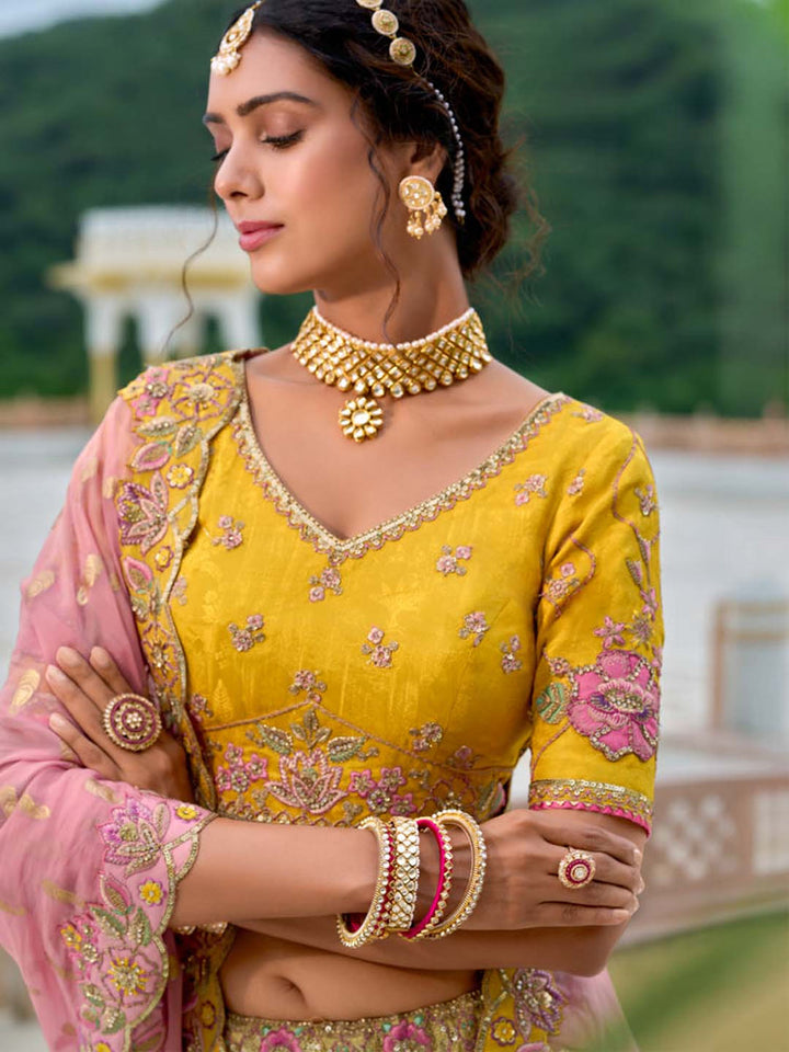 Sunflower Yellow Heritage Embroidered Lehenga Set