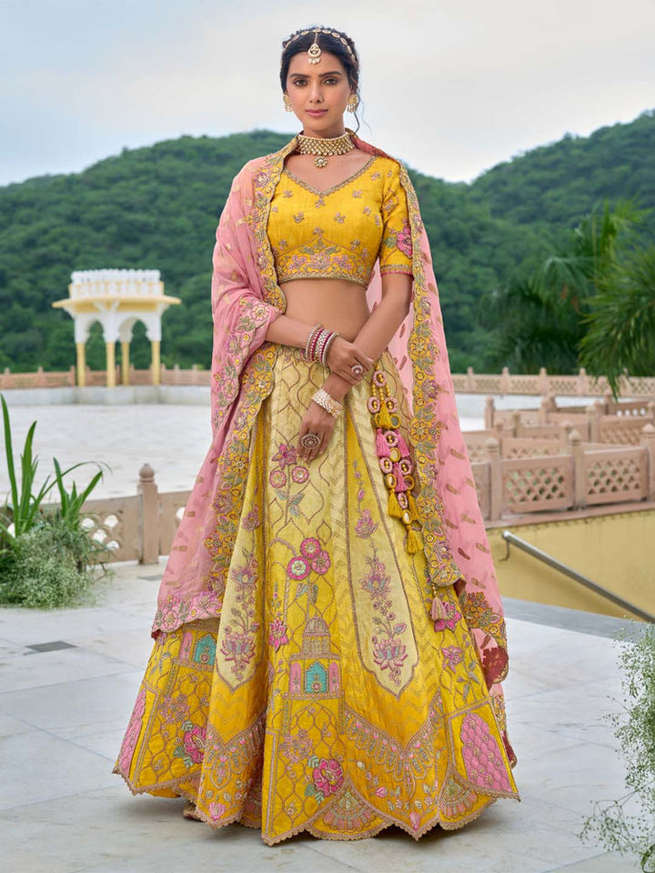 Sunflower Yellow Heritage Embroidered Lehenga Set
