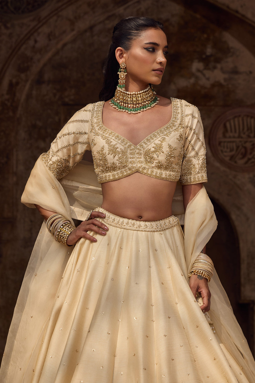 Stylish Beige Wedding Lehenga for Women