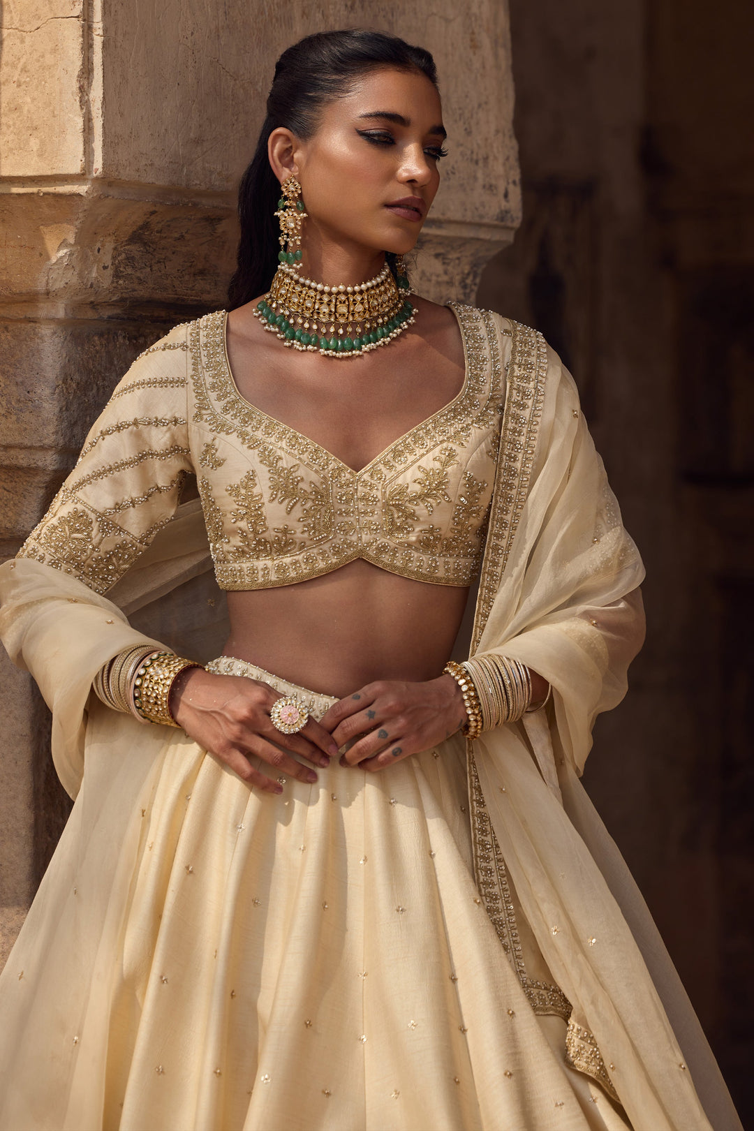 Stylish Beige Wedding Lehenga for Women