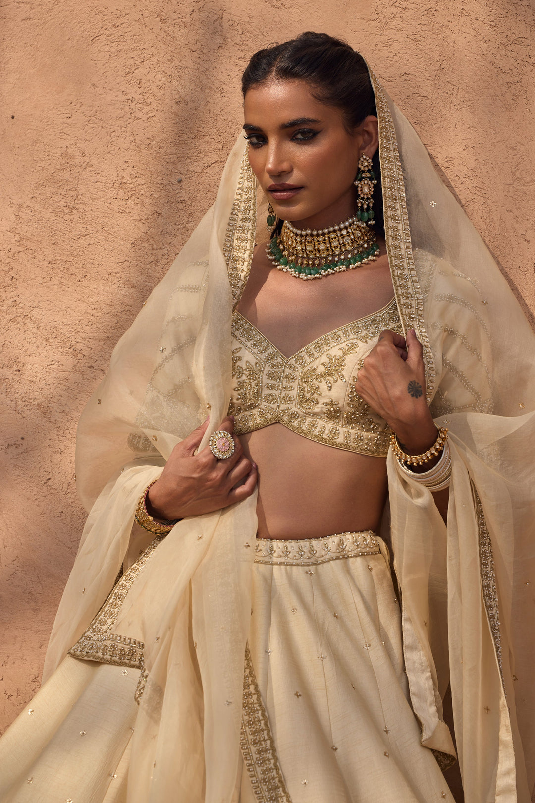 Stylish Beige Wedding Lehenga for Women