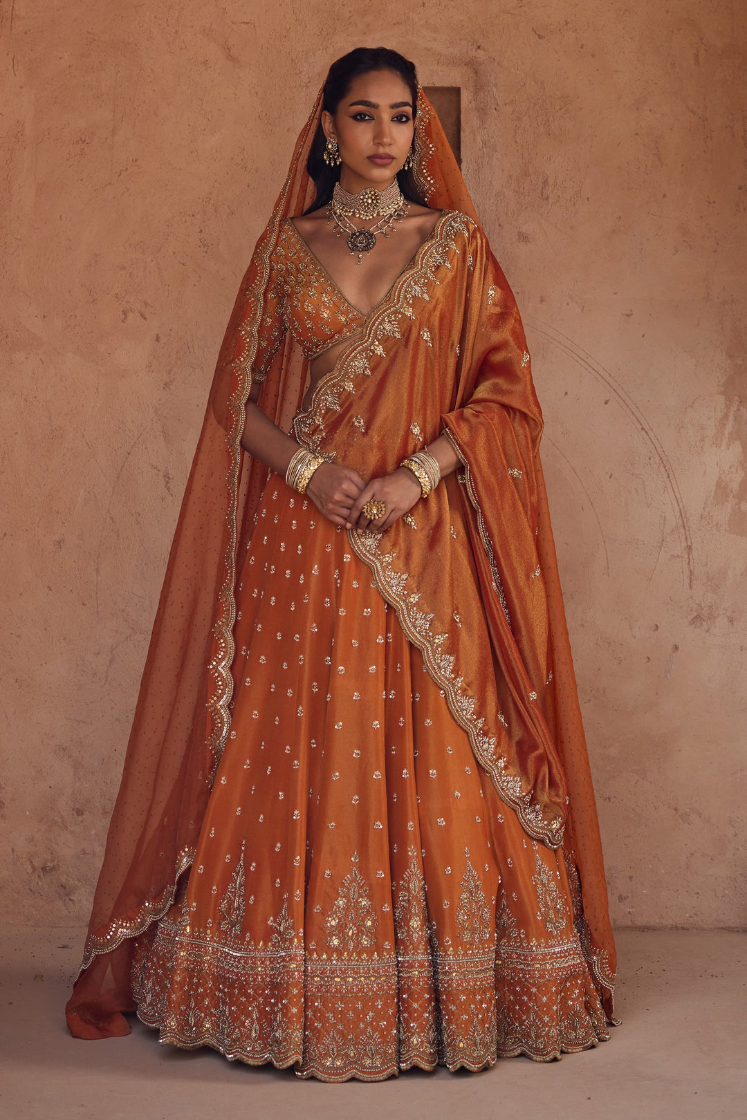 Stylish Rust Orange Wedding Lehenga for Women