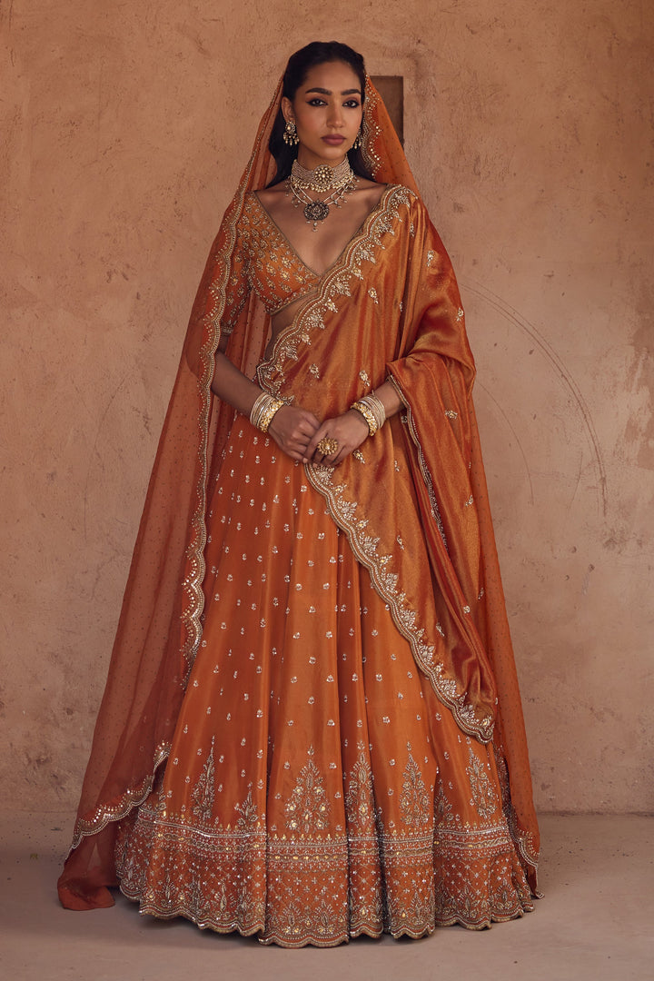 Stylish Rust Orange Wedding Lehenga for Women